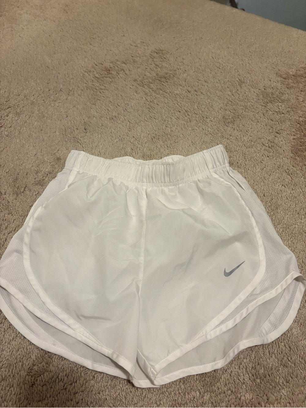 Nike Women’s White Athletic Running Shorts with Gray Swoosh
